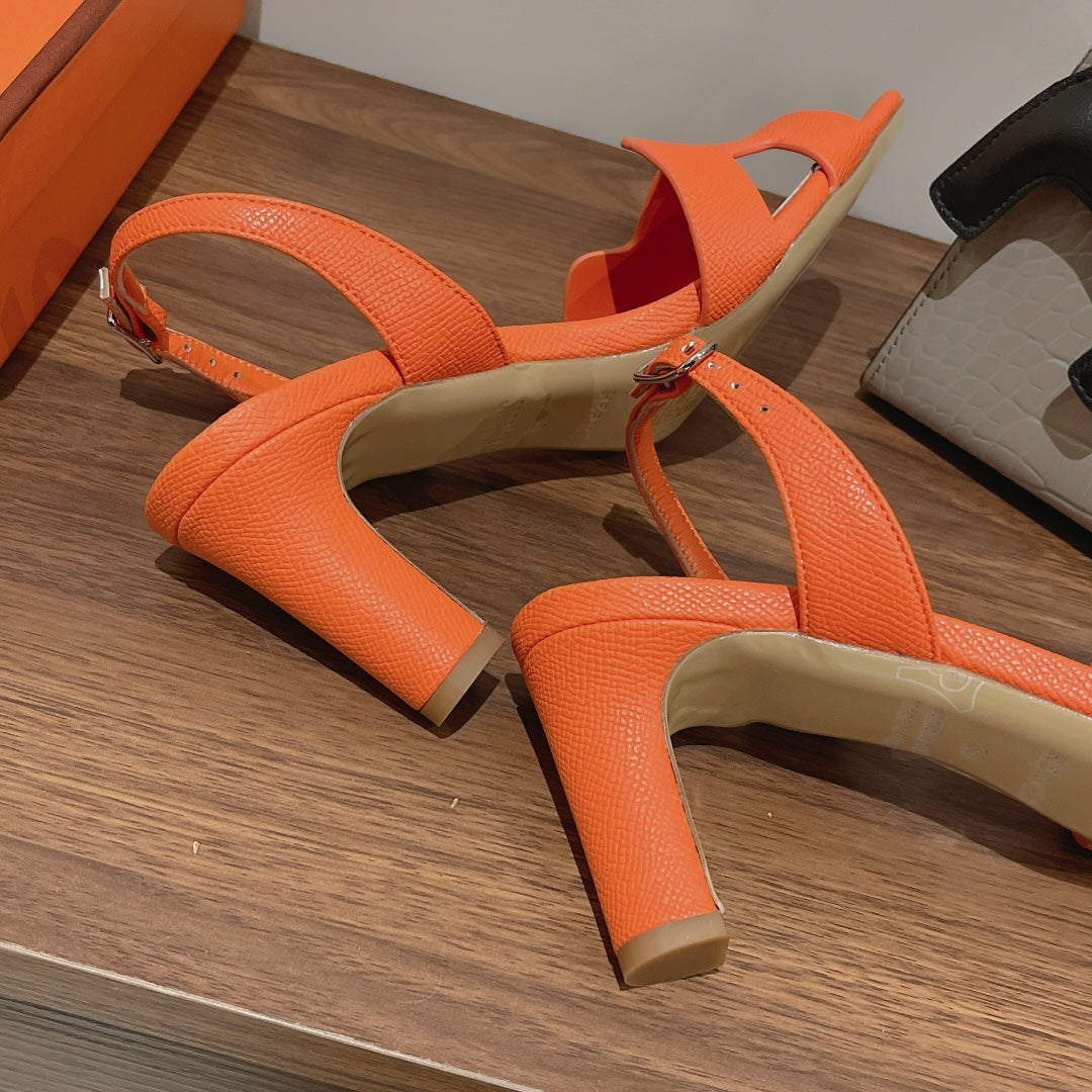 HOLY 75 SANDAL IN VIVID ORANGE GRAINED CALFSKIN - 35