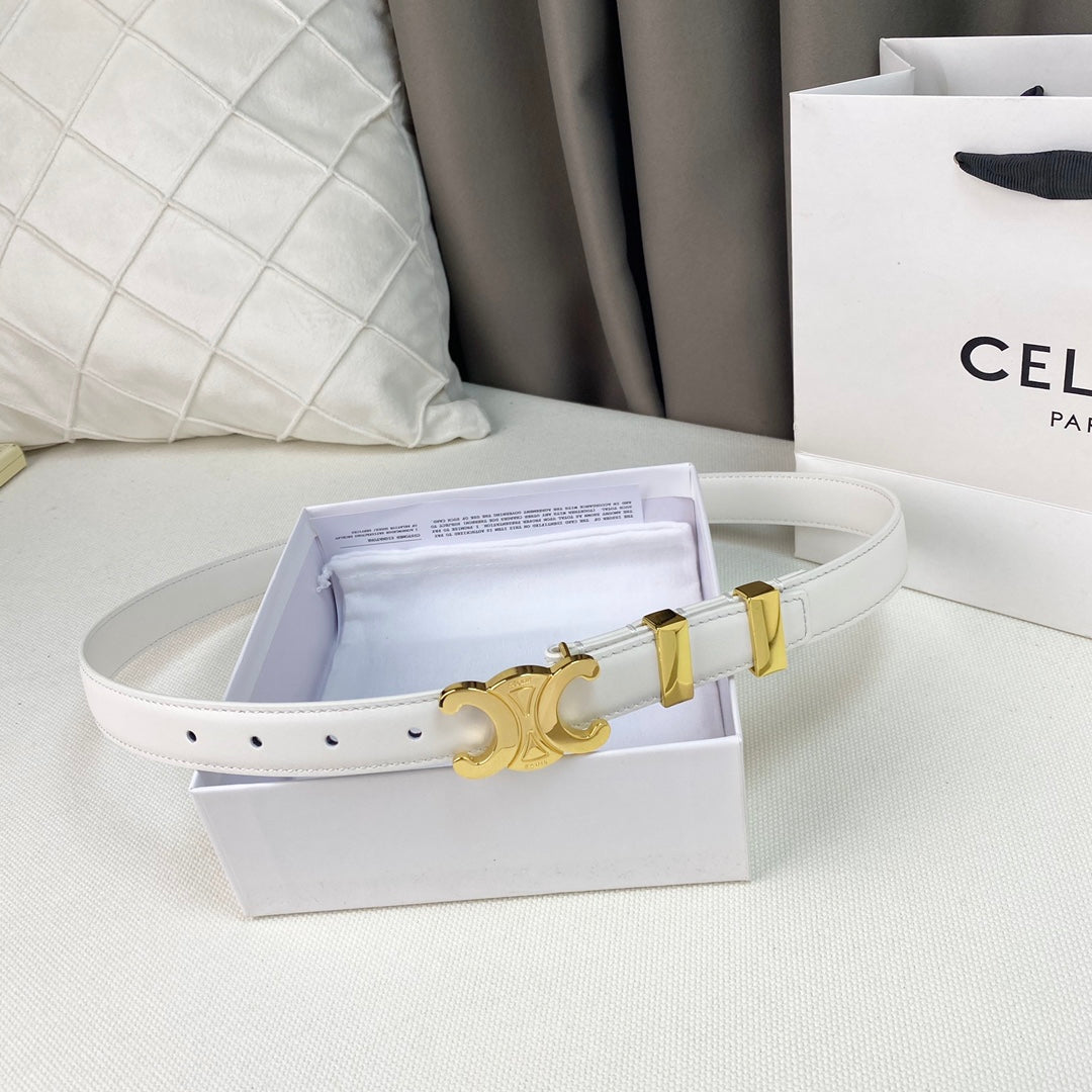 Medium Triomphe Belt 25mm White Calfskin Gold Loop Ghw - 30
