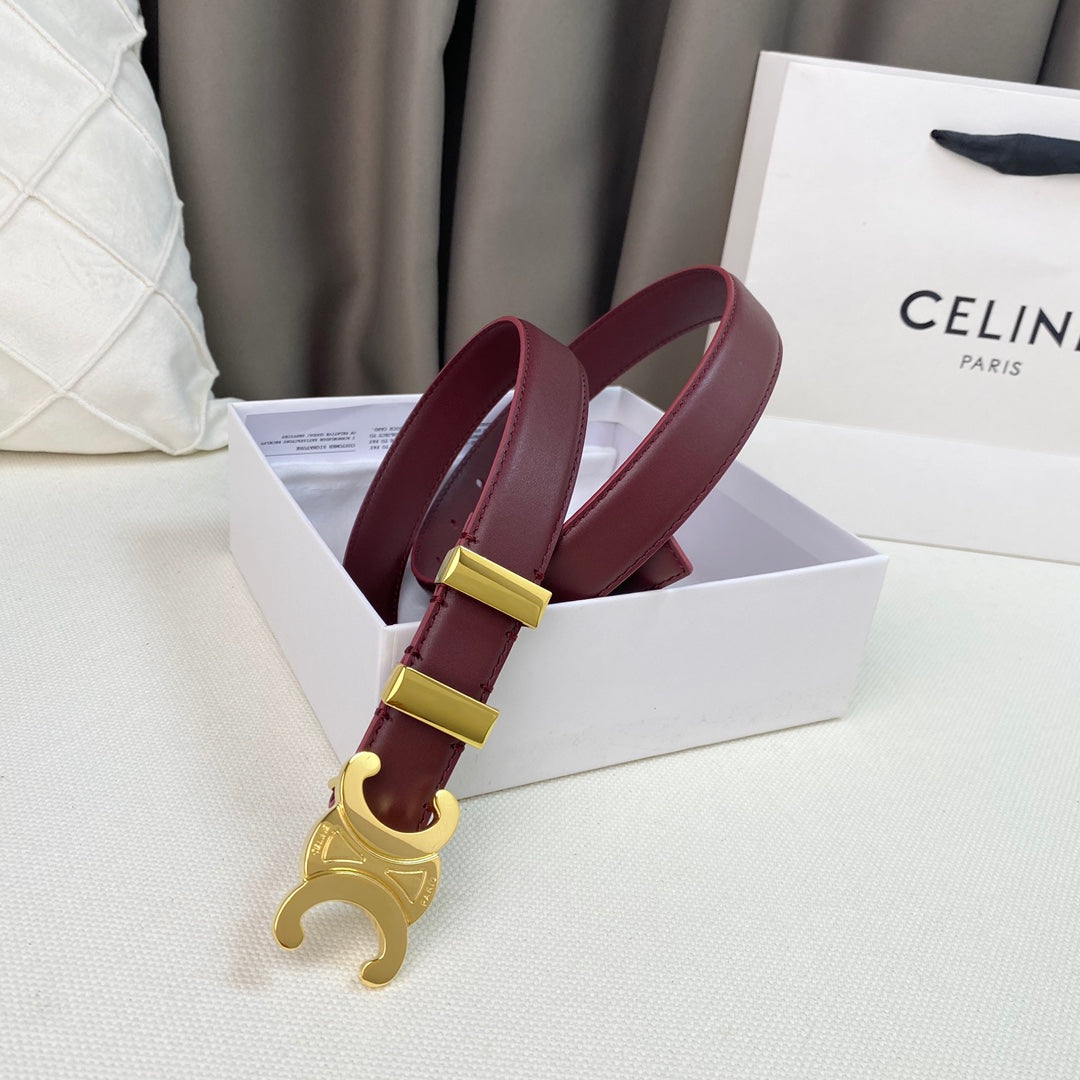 Medium Triomphe Belt 25mm Wine Calfskin Gold Loop Ghw - 30