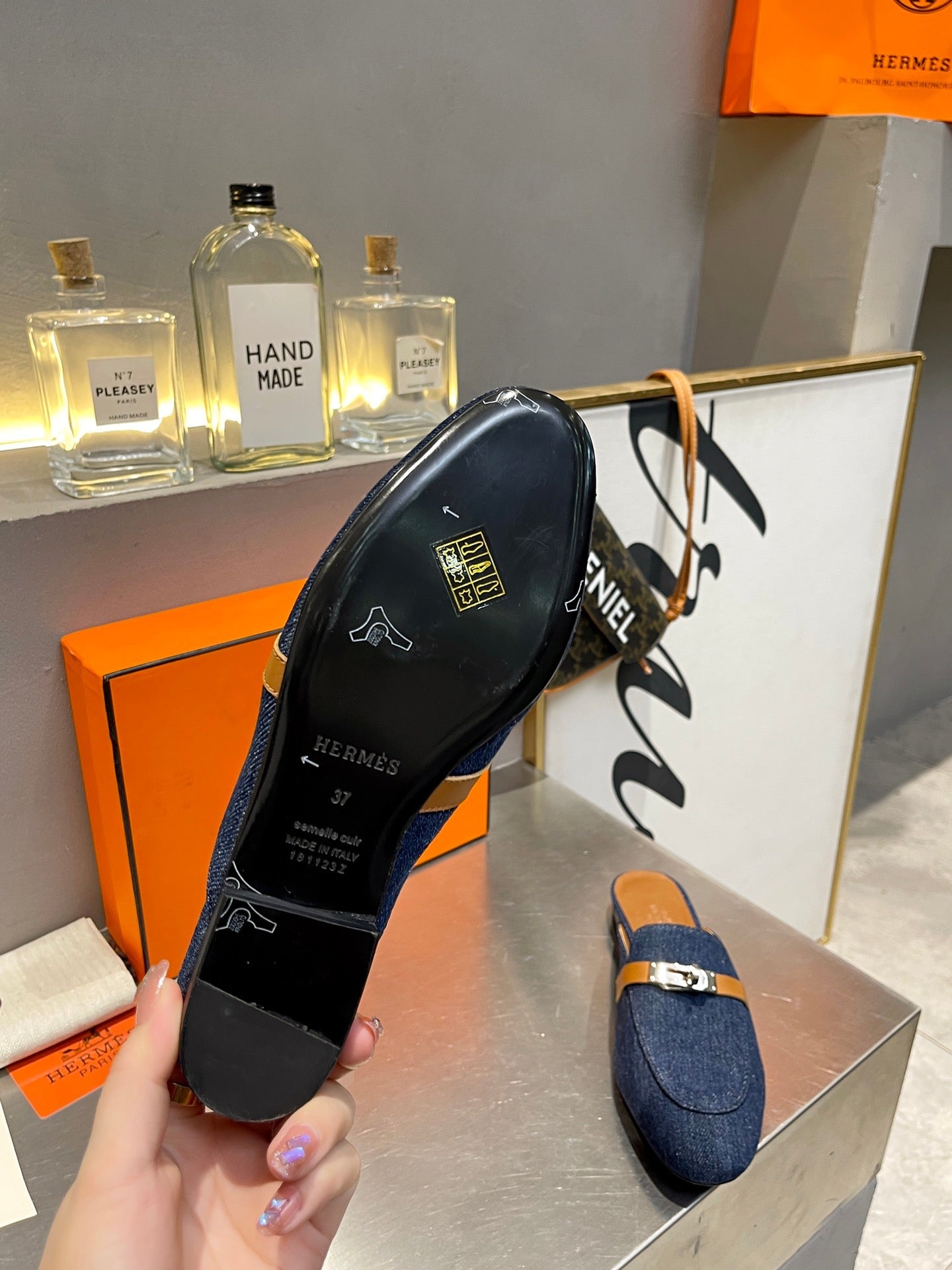 0Z MULE TAWNY AND DENIM CALFSKIN - 35