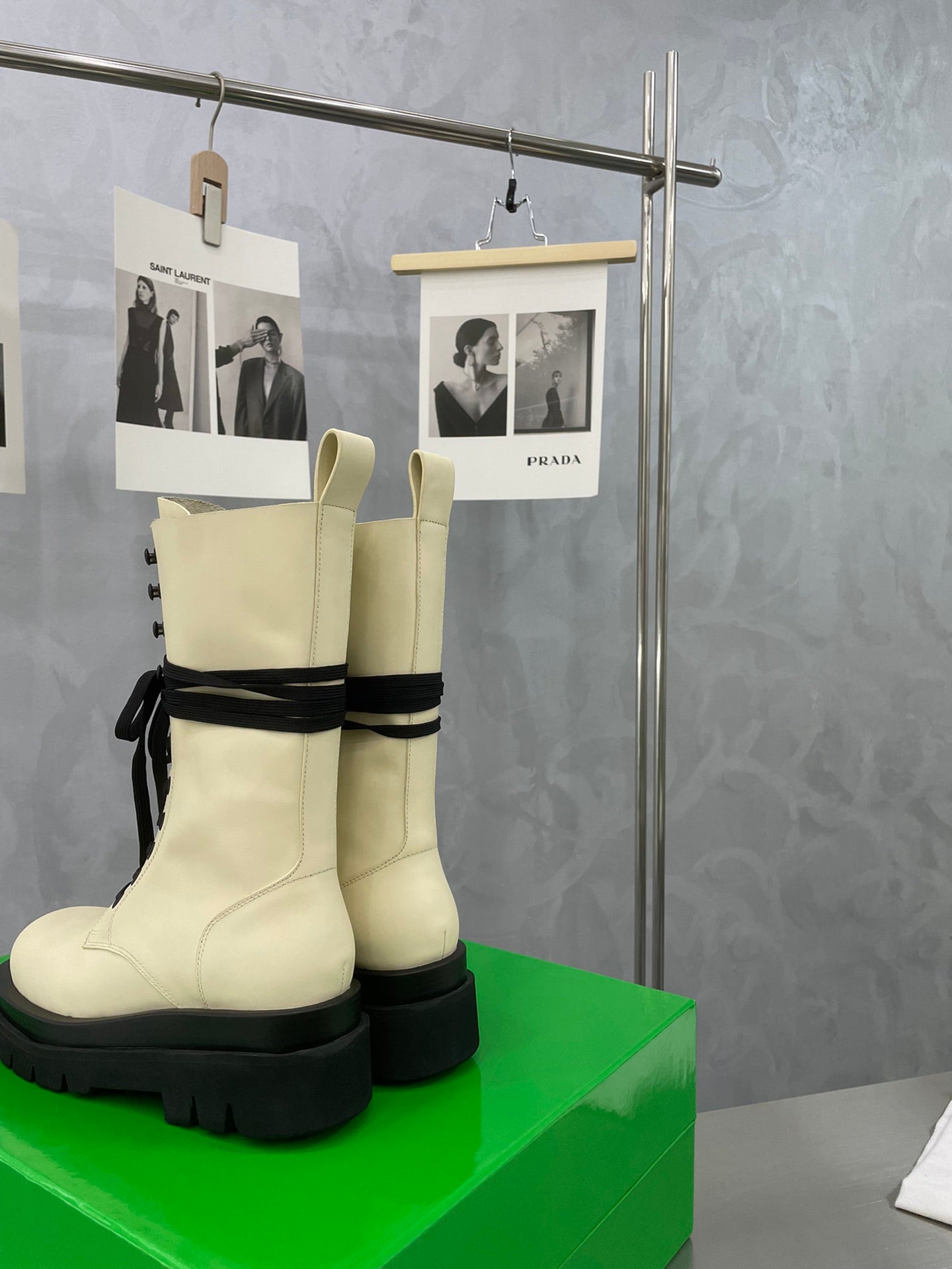 LUG LACE-UP BOOT IN BEIGE CREAM CALFSKIN 7 CM - 34