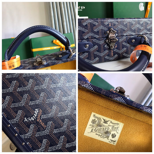 СУМКА GRAND HÔTEL TRUNK BAG 24 З ТКАНИНИ GOYARDINE ТА ТЕЛЯЧОЇ ШКІРИ, КОЛІР ТЕМНО-СИНІЙ