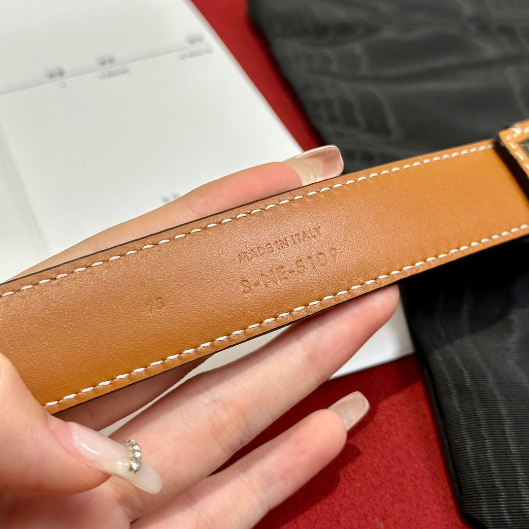 TRIOMPHE BELT 25MM REVERSIBLE IN DARK BROWN LOGO PRINT AND BROWN CALFSKIN WITH GOLD BUCKLE - 30