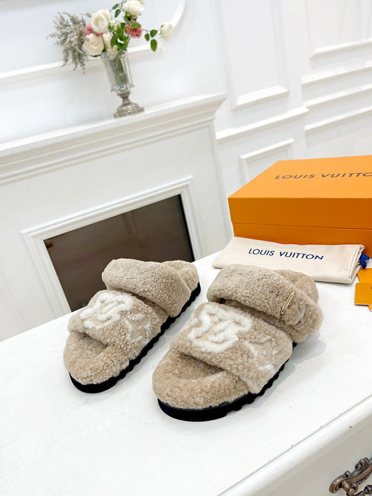 DAD SANDAL MULE IN WHEAT TAN MIX WHITE FLEECE - 35