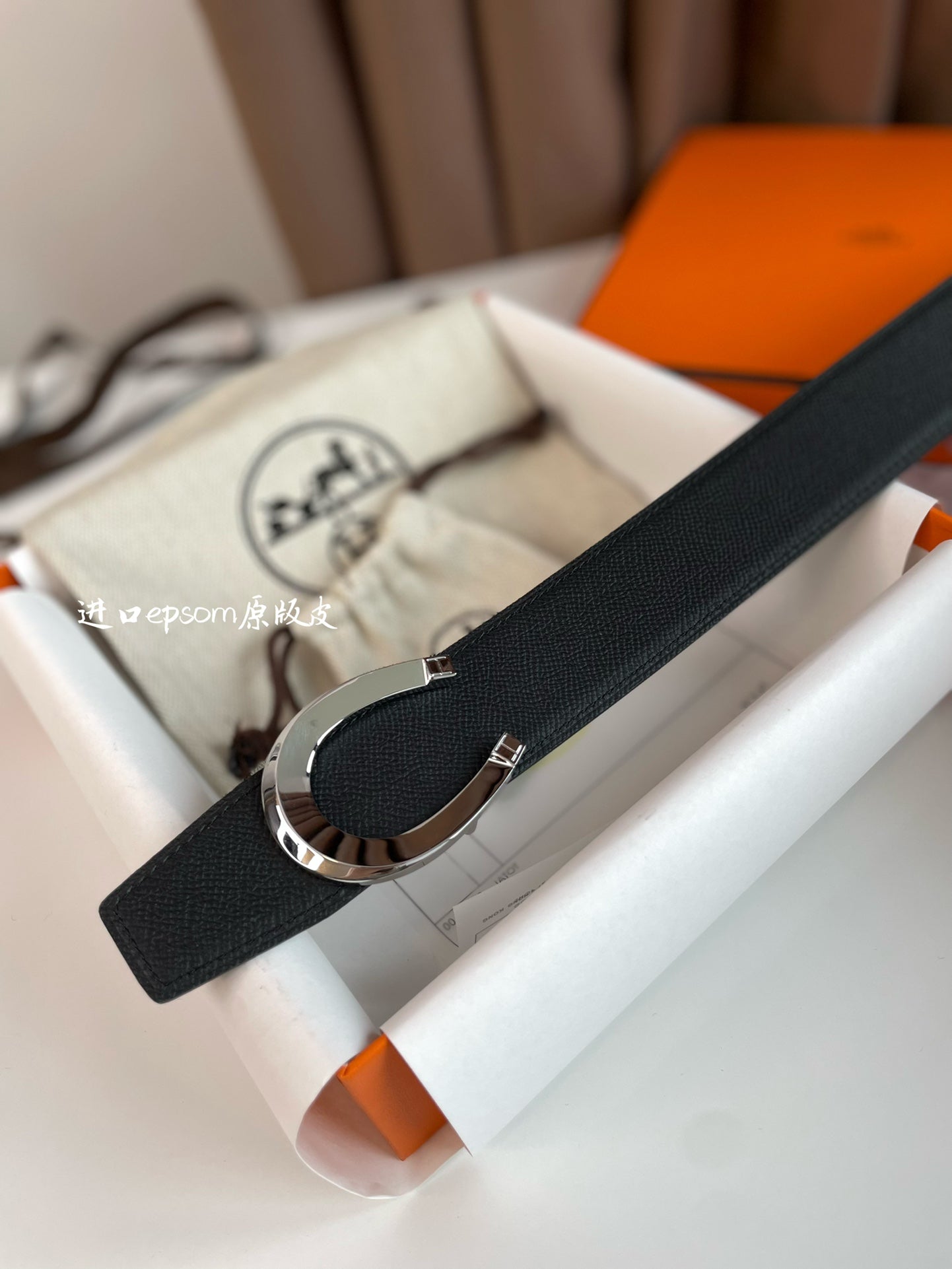 LUCK BELT BUCKLE & REVERSIBLE BLACK LEATHER STRAP 38MM SILVER HARDWARE - 30