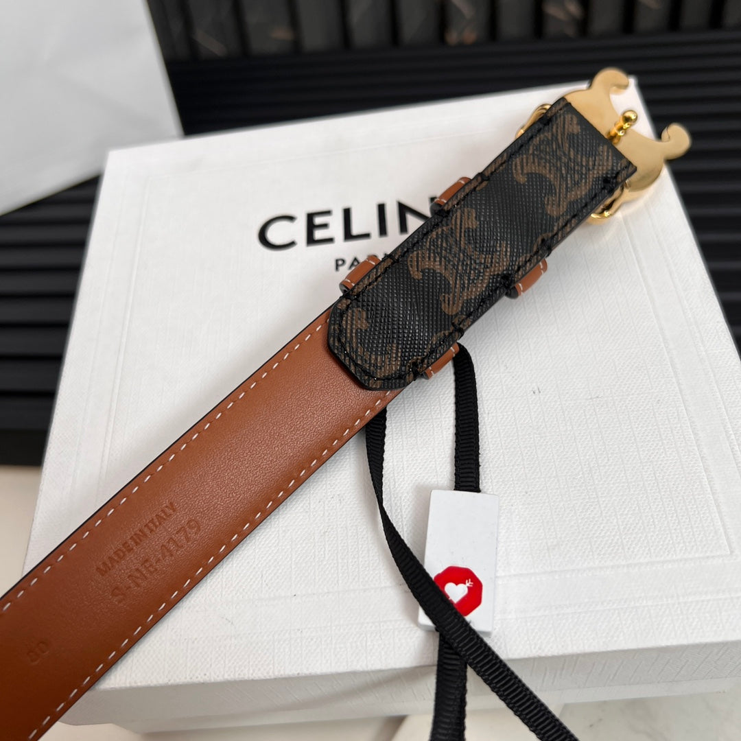 CL TRIOMPHE 25 MM BELT IN MONOGRAM BROWN CALFSKIN GOLD HARDWARE - 30