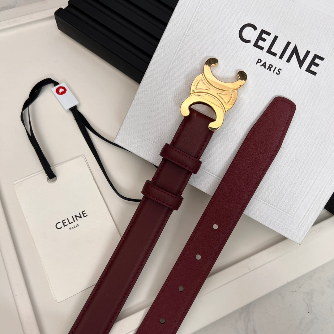 CL TRIOMPHE 25 MM BELT IN CURRANT RED CALFSKIN GOLD HARDWARE - 30