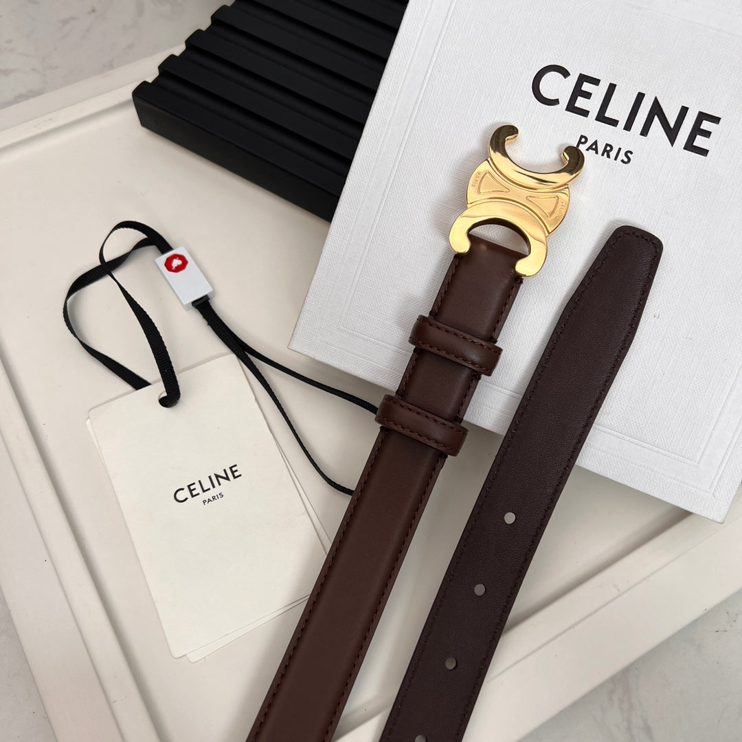 CL TRIOMPHE 25 MM BELT IN PENNY BROWN CALFSKIN GOLD HARDWARE - 30