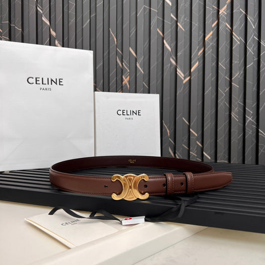 CL TRIOMPHE 25 MM BELT IN PENNY BROWN CALFSKIN GOLD HARDWARE - 30