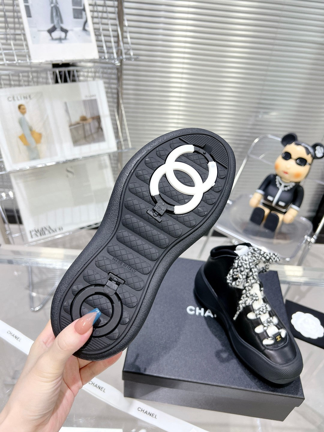 CC CANO ALTO SNEAKER IN BLACK CALFSKIN AND RUBBER - 35