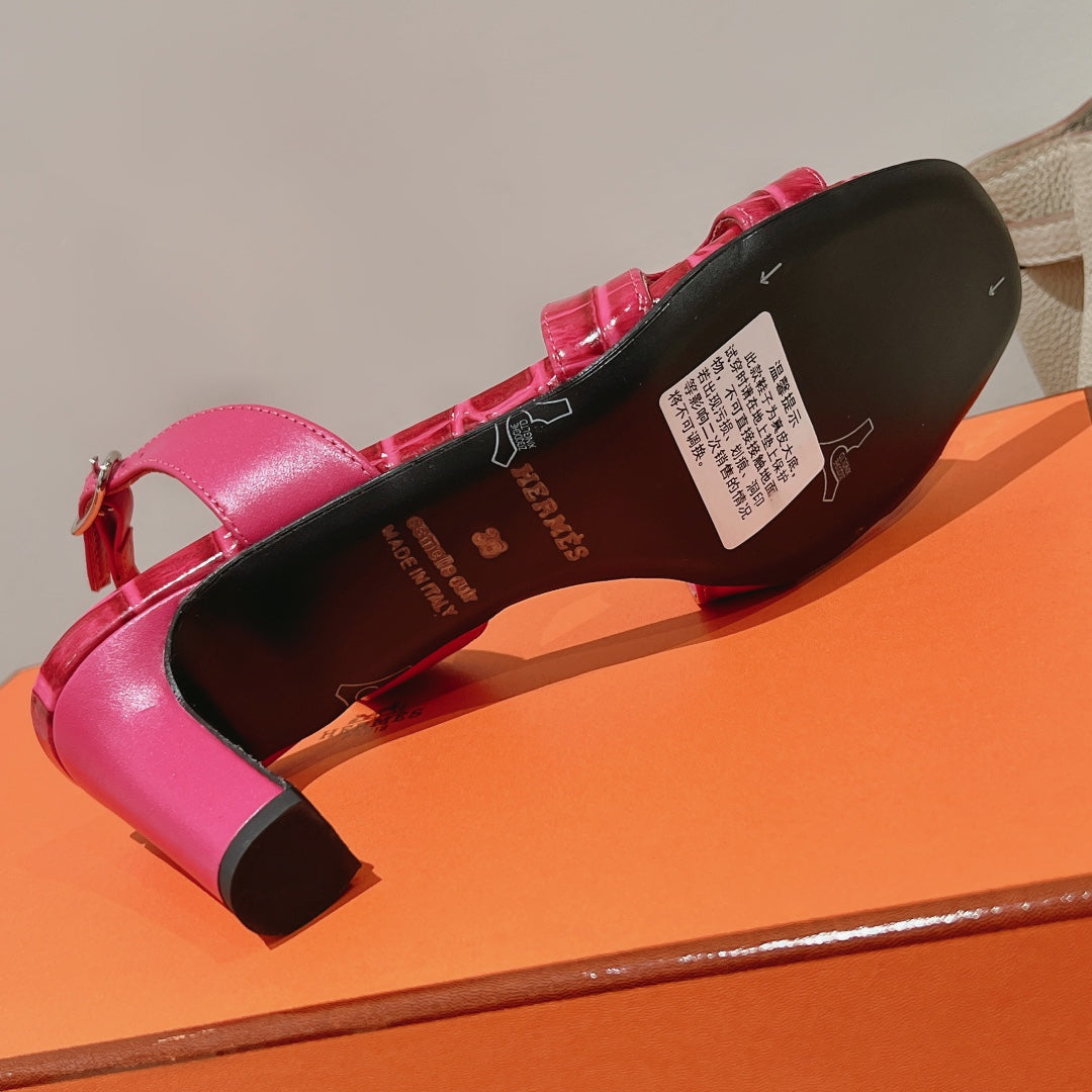 SLINGBACK ETERNITE 75 PINK LAMBSKIN AND CROCODILE LEATHER - 35