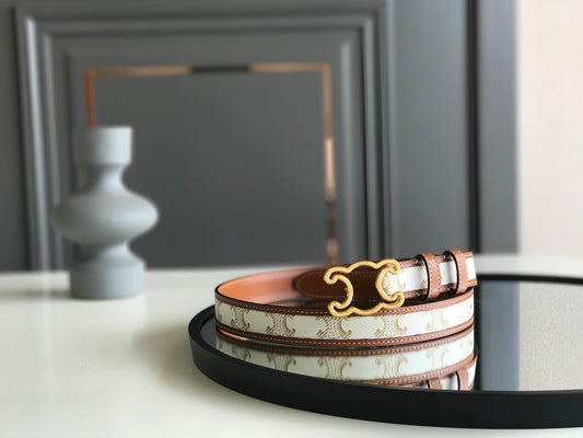 CELINE 25S BELT TRIOMPHE 25MM IN WHITE CALFSKIN AND CANVAS 559677 - 26 - 28