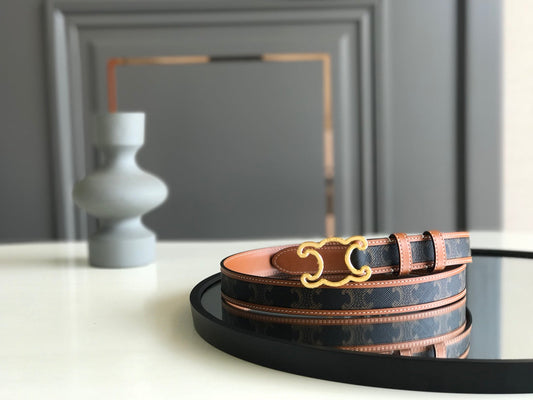 CELINE 25S РЕМІНЬ TRIOMPHE 25ММ З КОРИЧНЕВОЇ ТЕЛЯЧОЇ ШКІРИ ТА КАНВАСУ 559678 - 26 - 28
