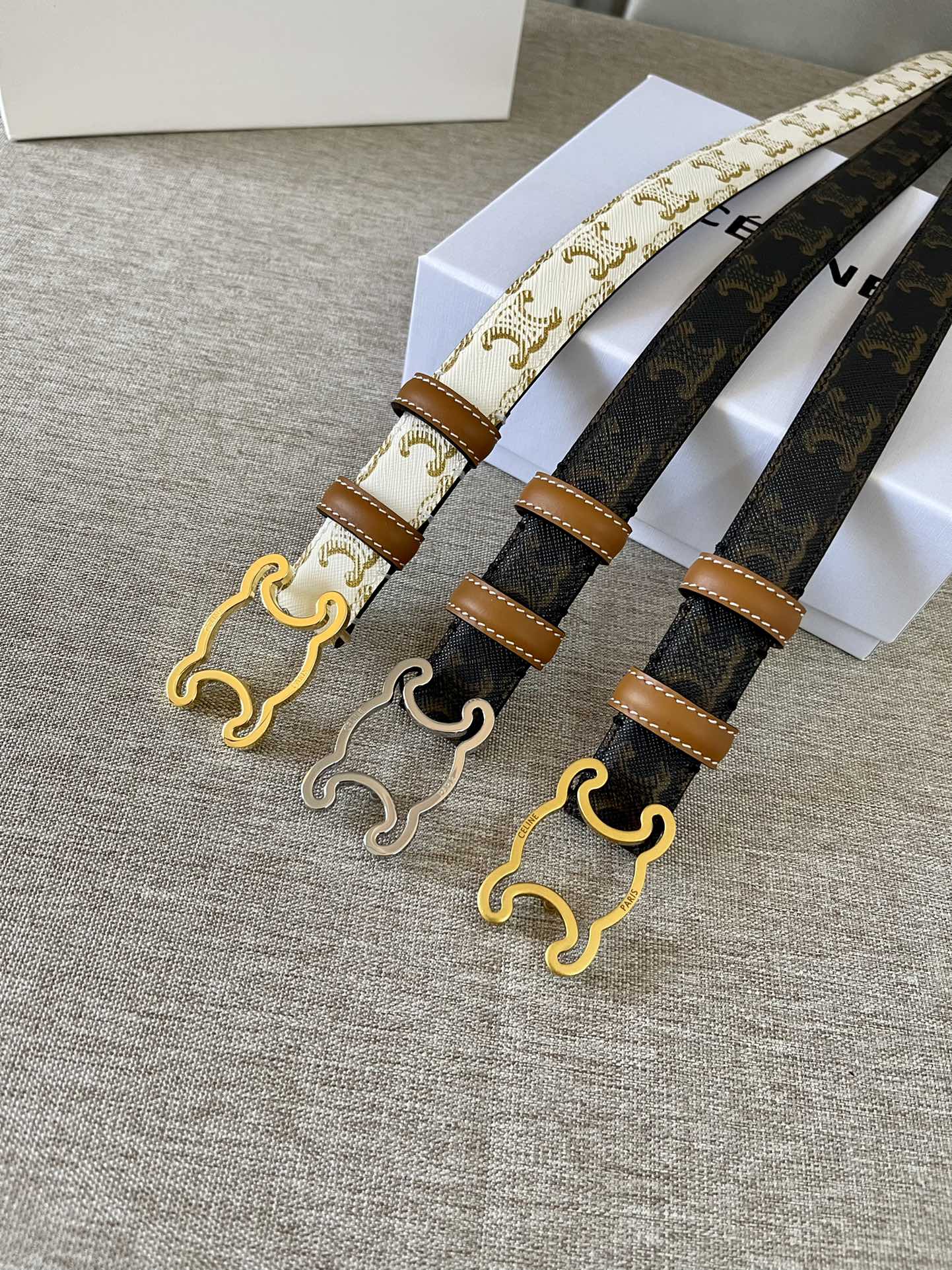 CL logo Cut-out Belt 25mm Black Tan Triomphe Canvas Ghw - 30