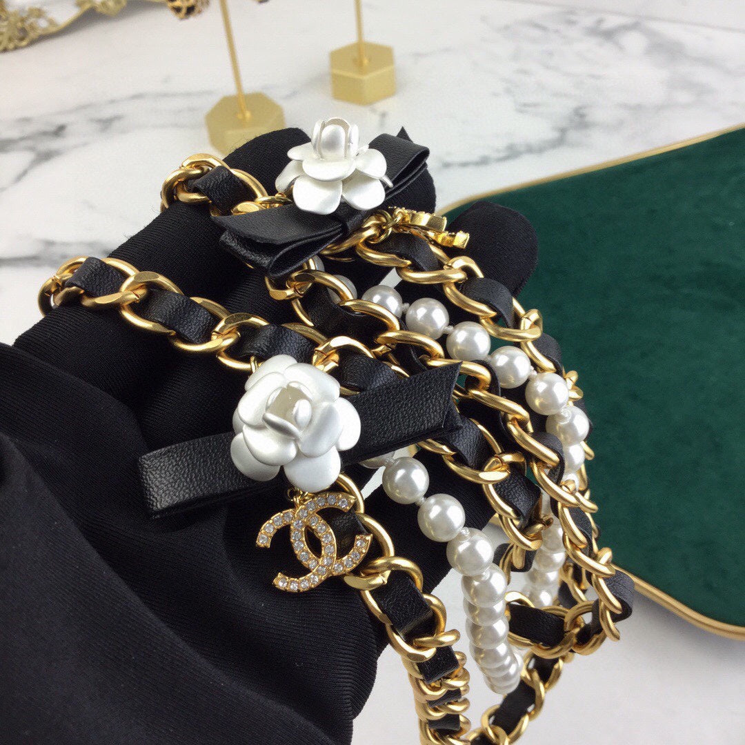 CHANEL 25S CHAIN BELT IN WHITE PEARL AND BLACK CALFSKIN 614403 - 30
