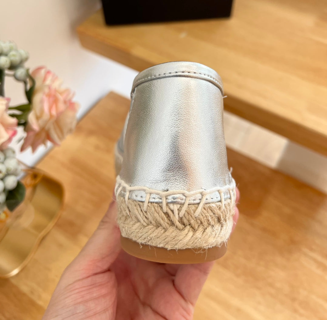 SL YVES LOGO SLIP ON SILVER CALFSKIN AND MESH - 35