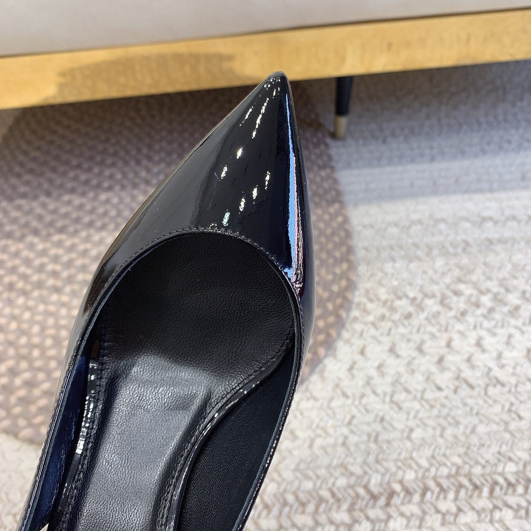 OPYUM GOLD HEEL SLINGBACK PUMPS IN BLACK GLOSSY CALFSKIN - 34