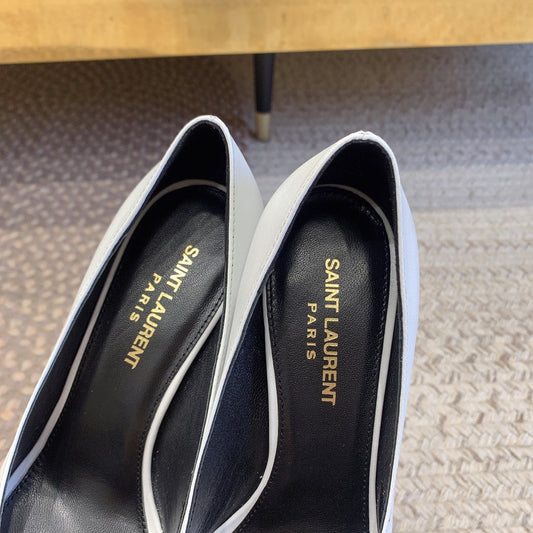 OPYUM BLACK HEEL PUMPS IN WHITE SMOOTH LAMBSKIN - 34