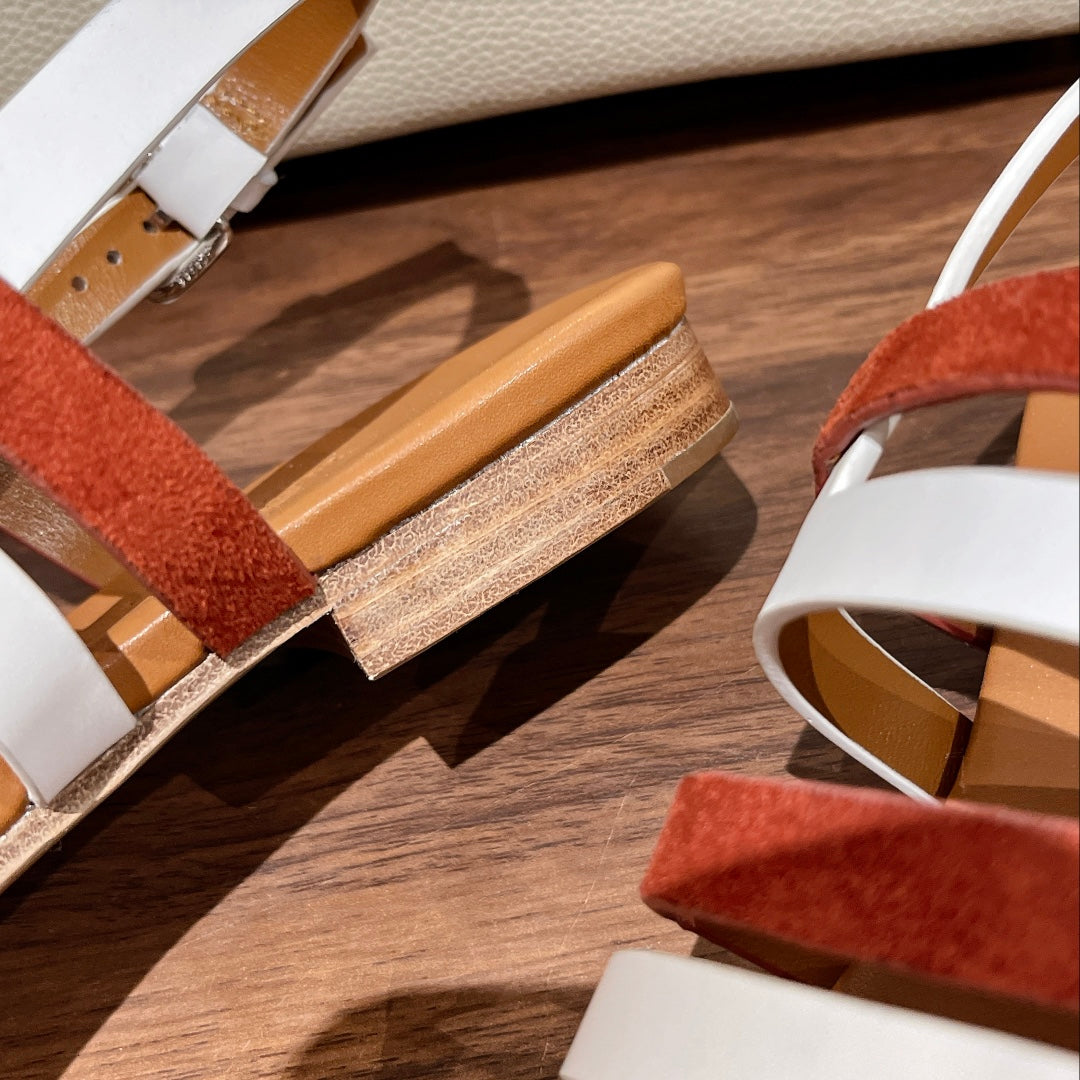 EPHESE SANDAL CARAMEL AND WHITE CALFSKIN - 35