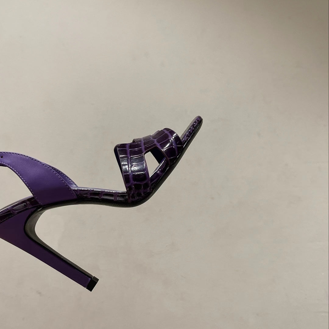 SLINGBACK ETERNITE 105 VIOLET LAMBSKIN AND CROCODILE LEATHER - 35