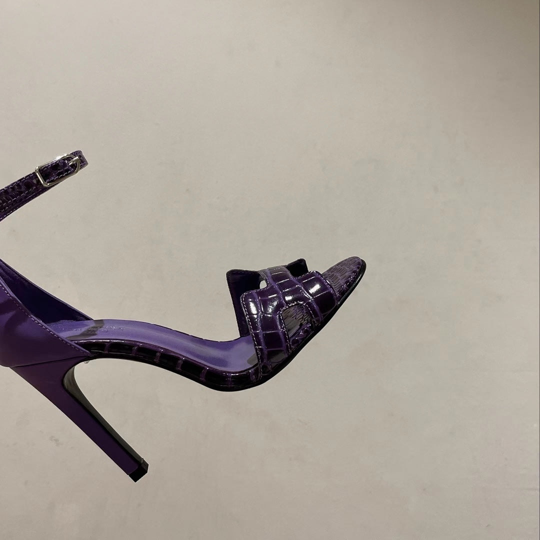 PREMIERE 105 SANDAL IN VIOLET PURPLE CROCODILE LEATHER - 35
