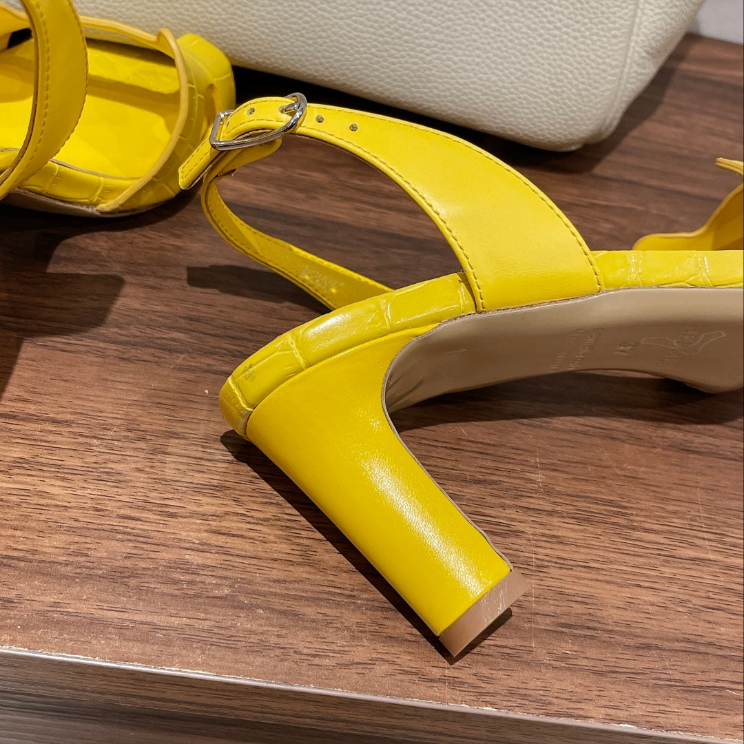 SLINGBACK ETERNITE 75 YELLOW LAMBSKIN AND CROCODILE LEATHER - 35
