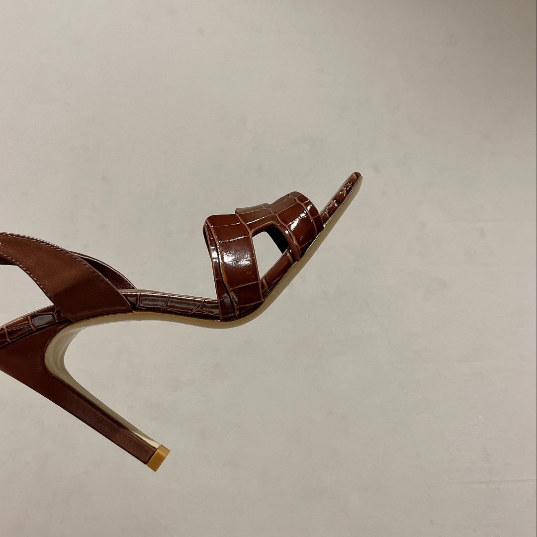 SLINGBACK ETERNITE 105 BROWN LAMBSKIN AND CROCODILE LEATHER - 35