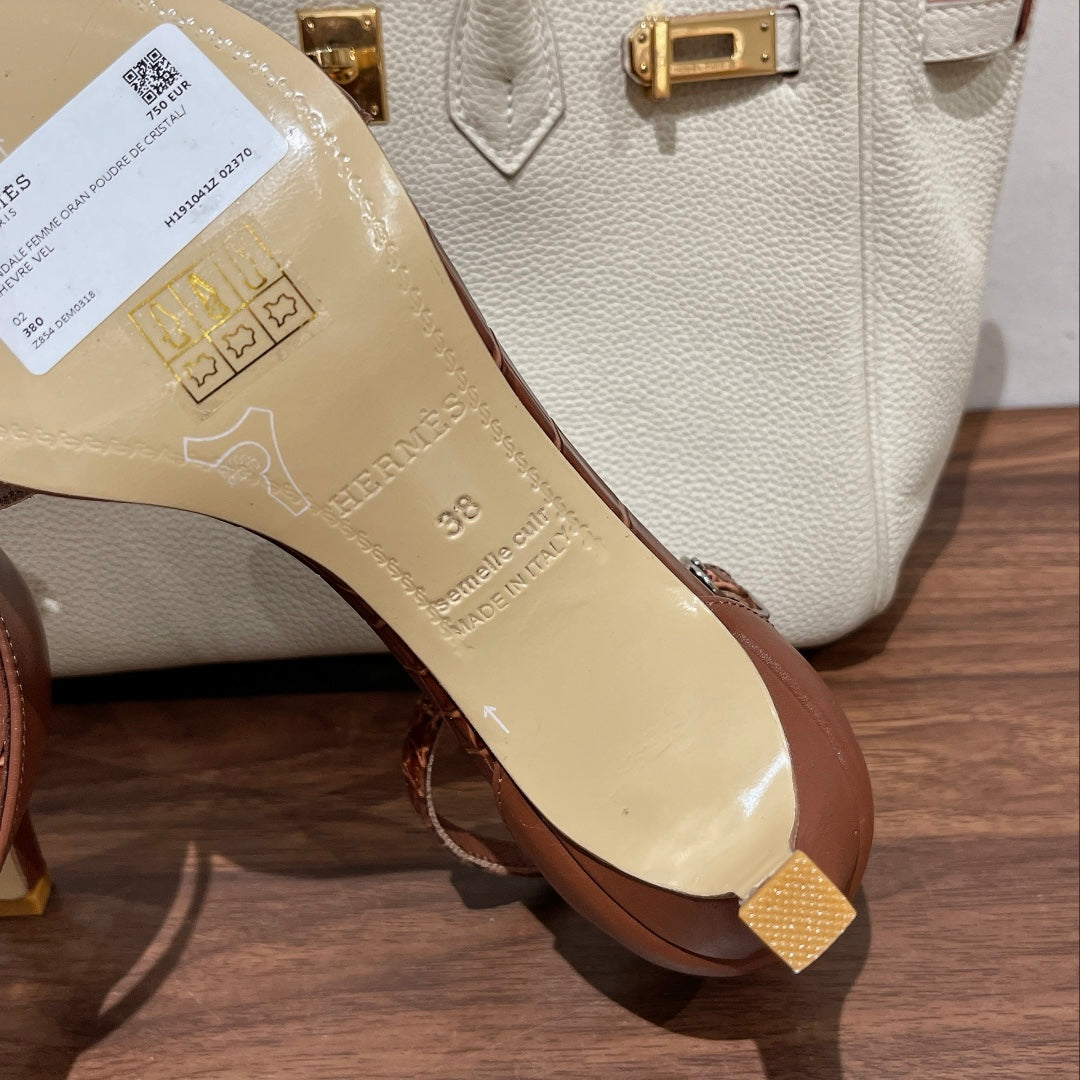 PREMIERE 70 SANDAL IN BRONZE BROWN CROCODILE LEATHER - 35