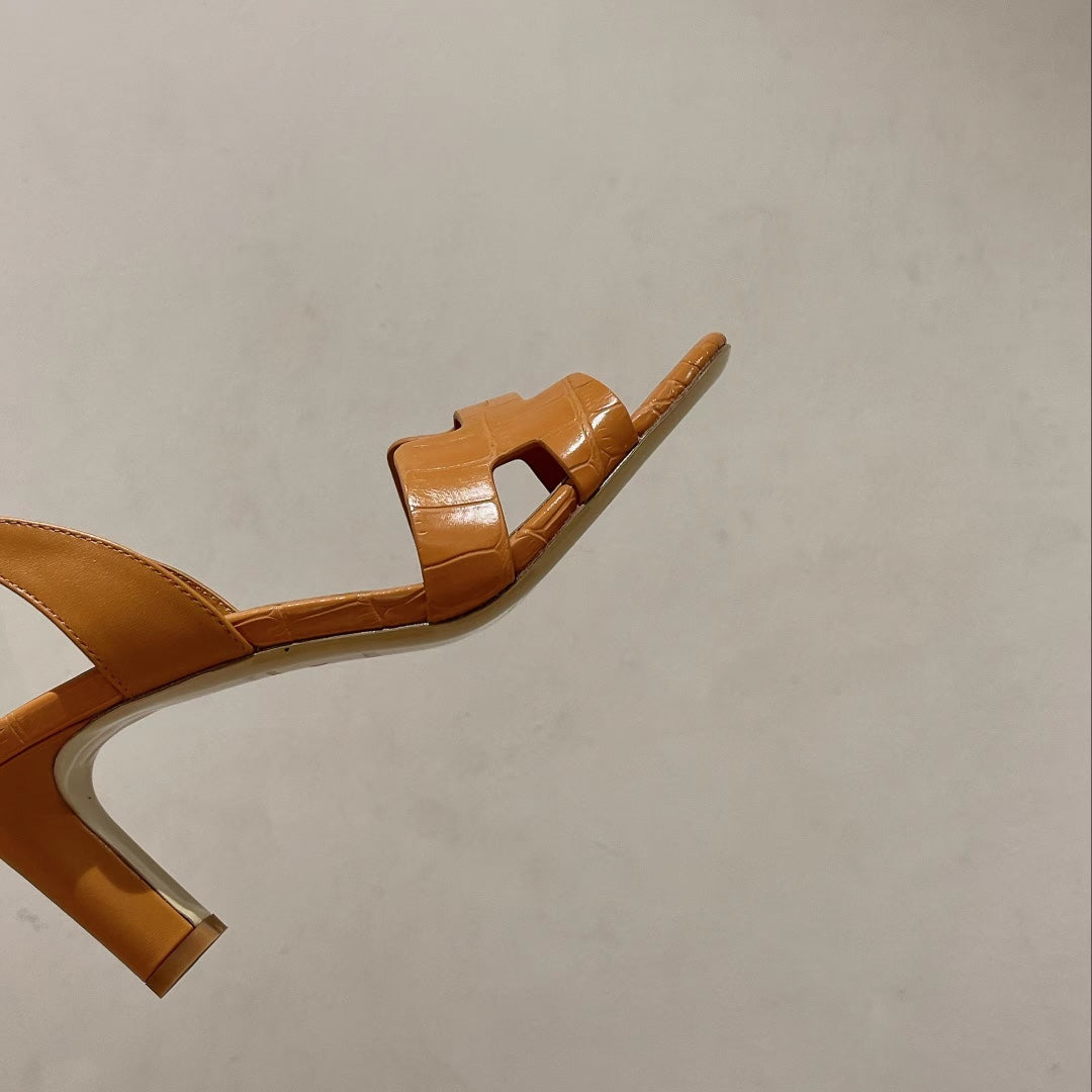 SLINGBACK ETERNITE 75 CARAMEL LAMBSKIN AND CROCODILE LEATHER - 35