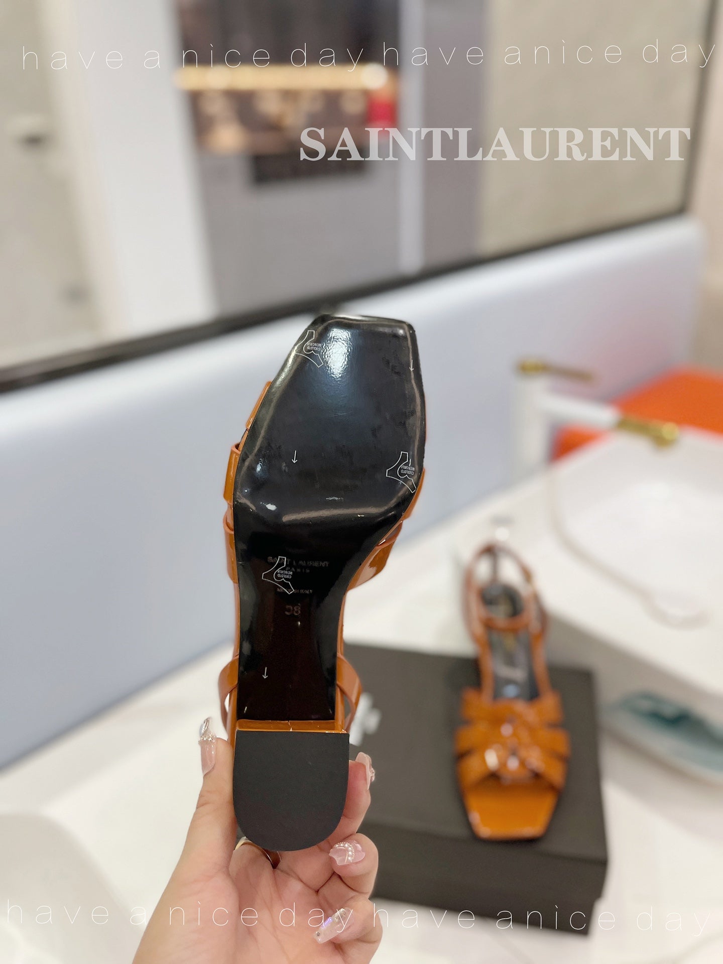 SL TRIBUTE SANDAL GLOSSY COPPER CALFSKIN - 34