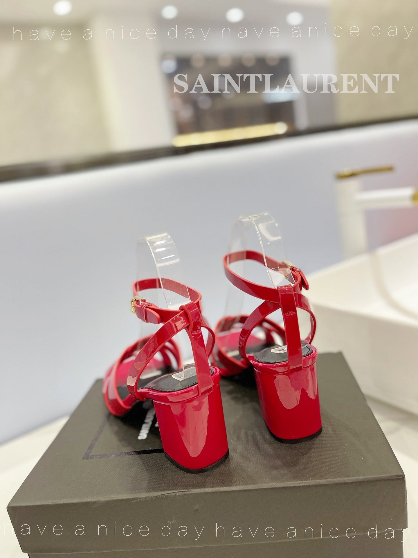 SL TRIBUTE SANDAL GLOSSY RED CALFSKIN - 34