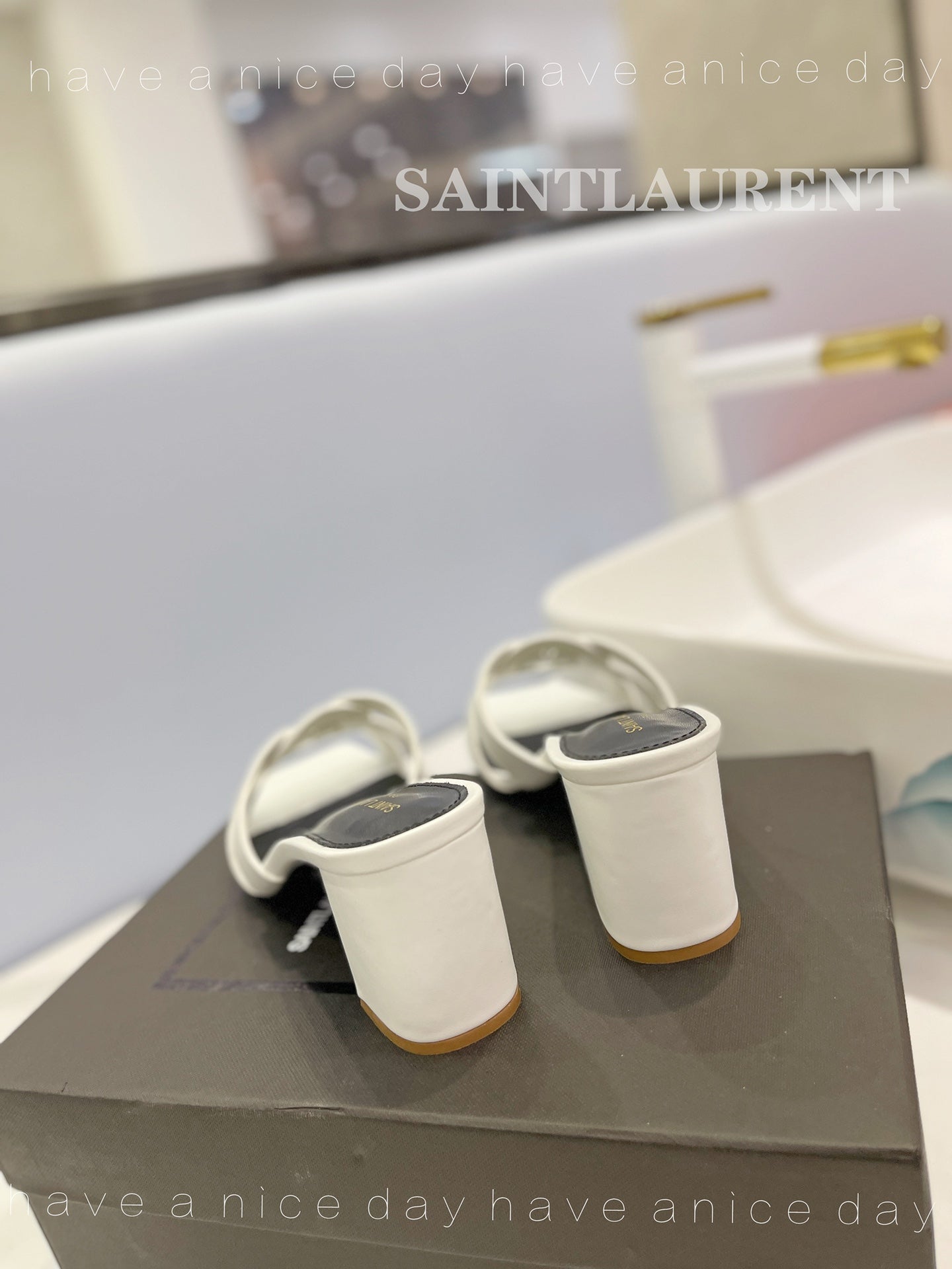 SL TRIBUTE MULES WHITE CALFSKIN - 34