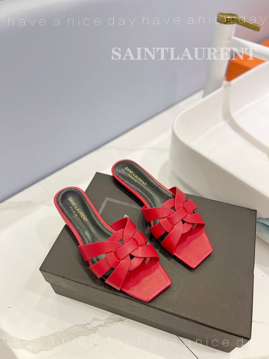 SL TRIBUTE SLIPPERS RED CALFSKIN - 34