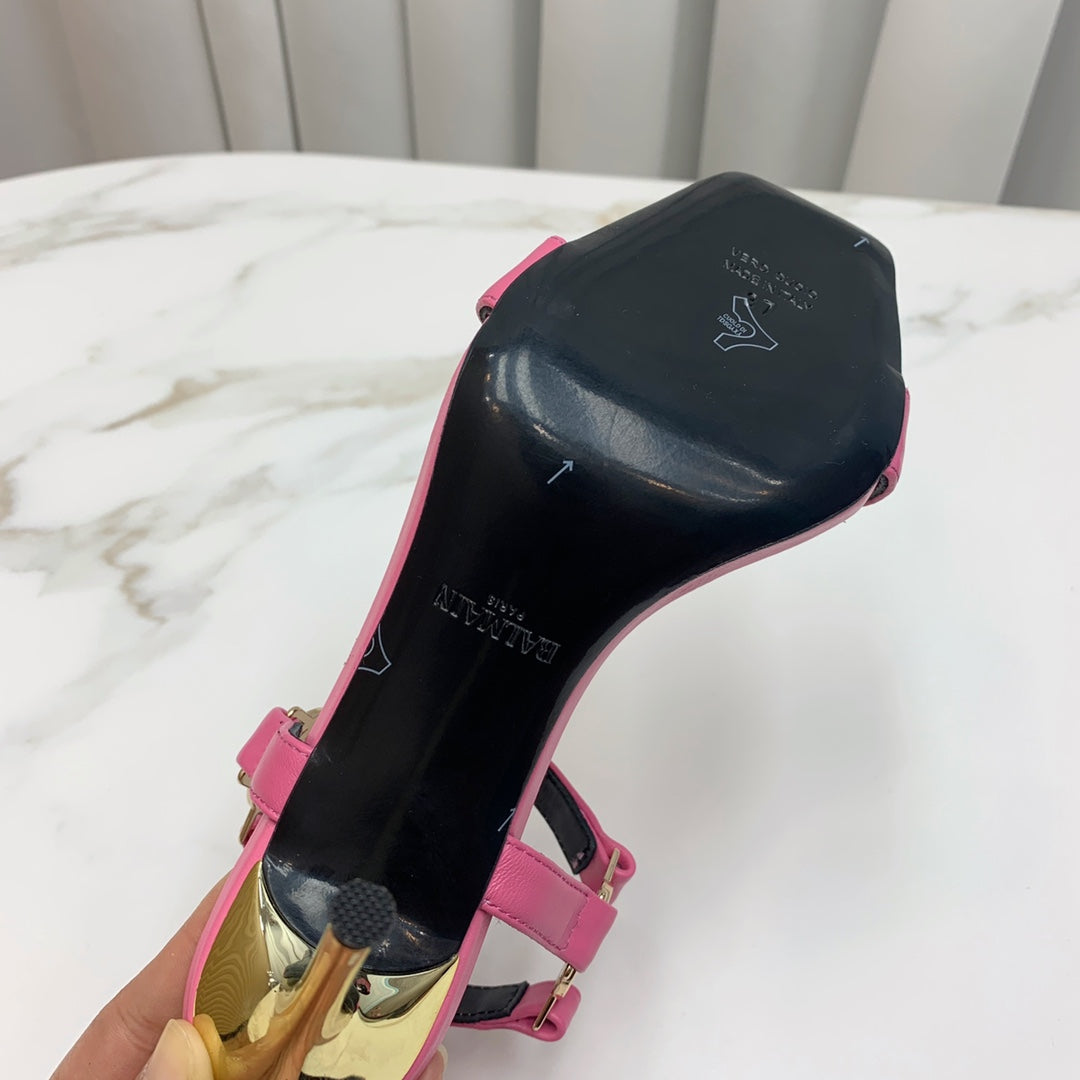 BALMAIN 25S HIGH HEELS WITH B METAL DETAIL 95MM IN PINK CALFSKIN - 35