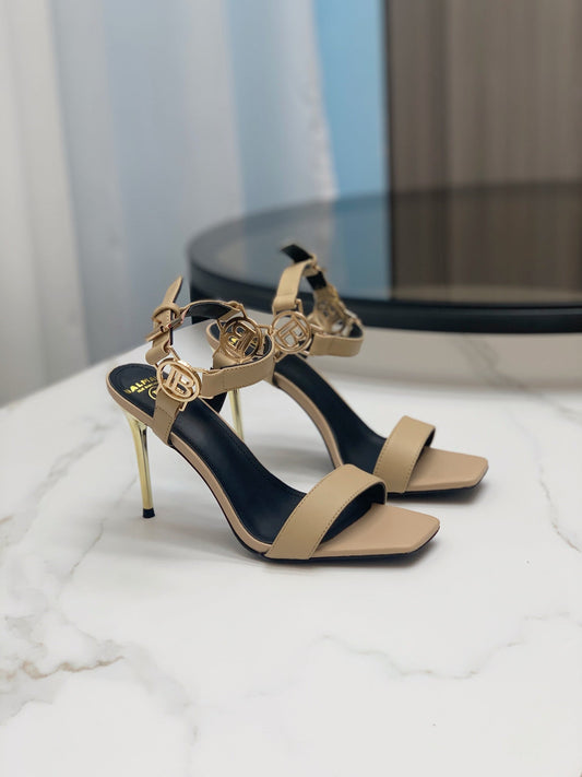 BALMAIN 25S ТУФЛІ НА ВИСОКИХ ПІДБОРАХ З МЕТАЛЕВОЮ ДЕТАЛЛЮ B 95 ММ ЗІ СВІТЛО-КОРИЧНЕВОЇ ТЕЛЯЧОЇ ШКІРИ - 35