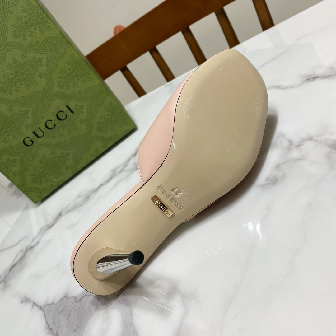 GG HIGH HEELS BLONDIE 75 IN PASTEL PINK LAMBSKIN WITH GOLD HARDWARE - 34