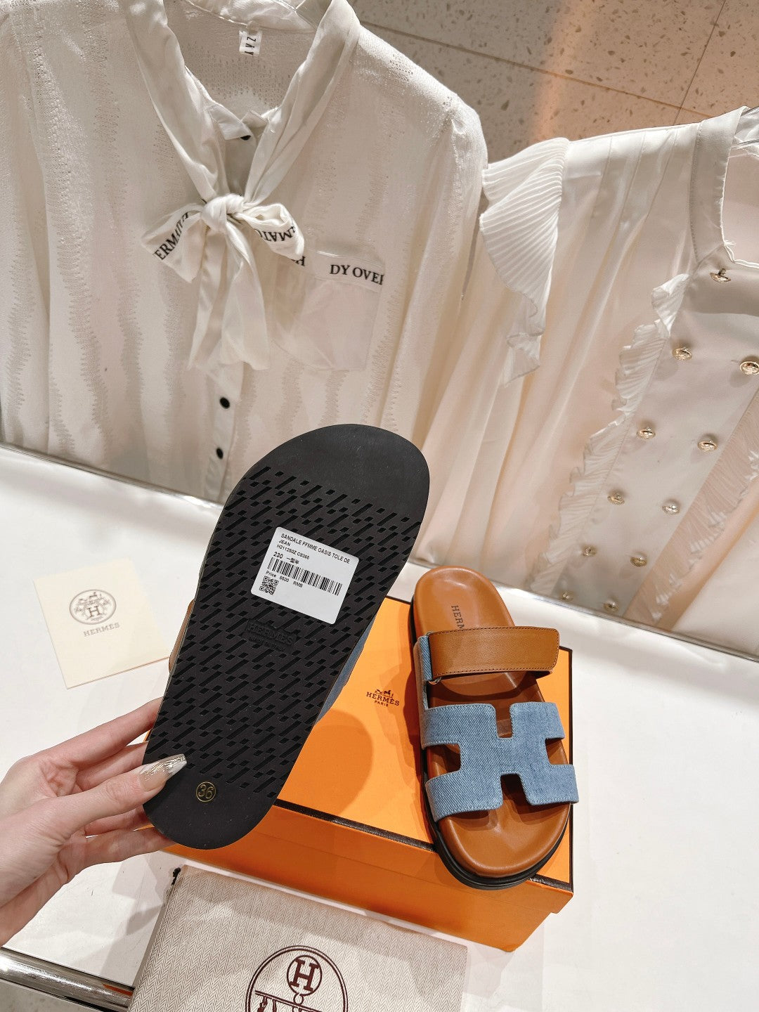 CHYPRE SANDAL BRIGHT BROWN LAMBSKIN AND BLUE DENIM - 34