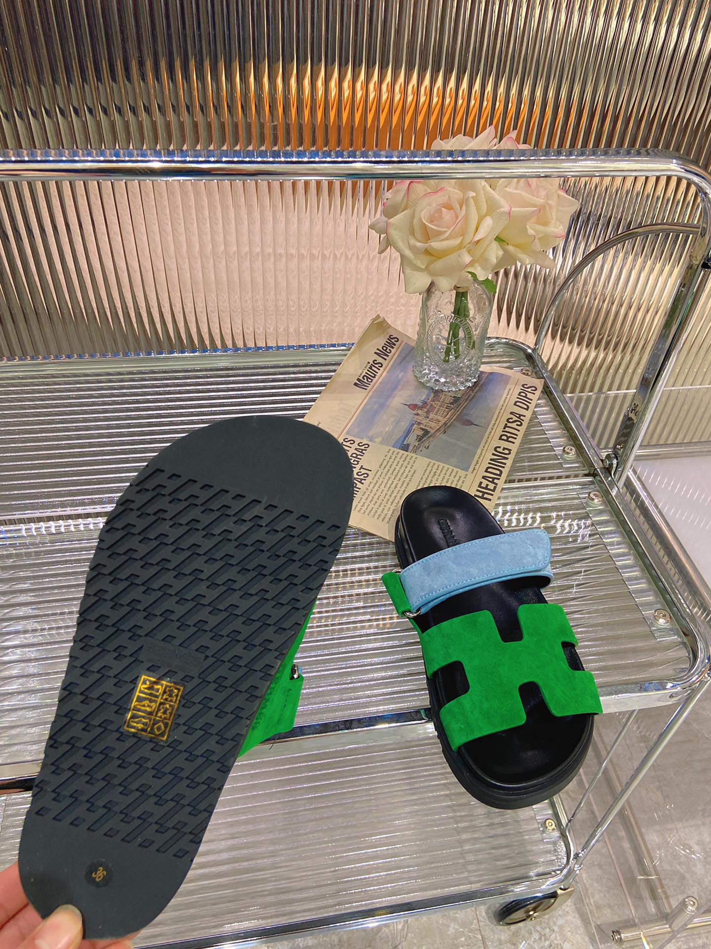 CHYPRE SANDAL GREEN MIX BLUE SUEDE - 34