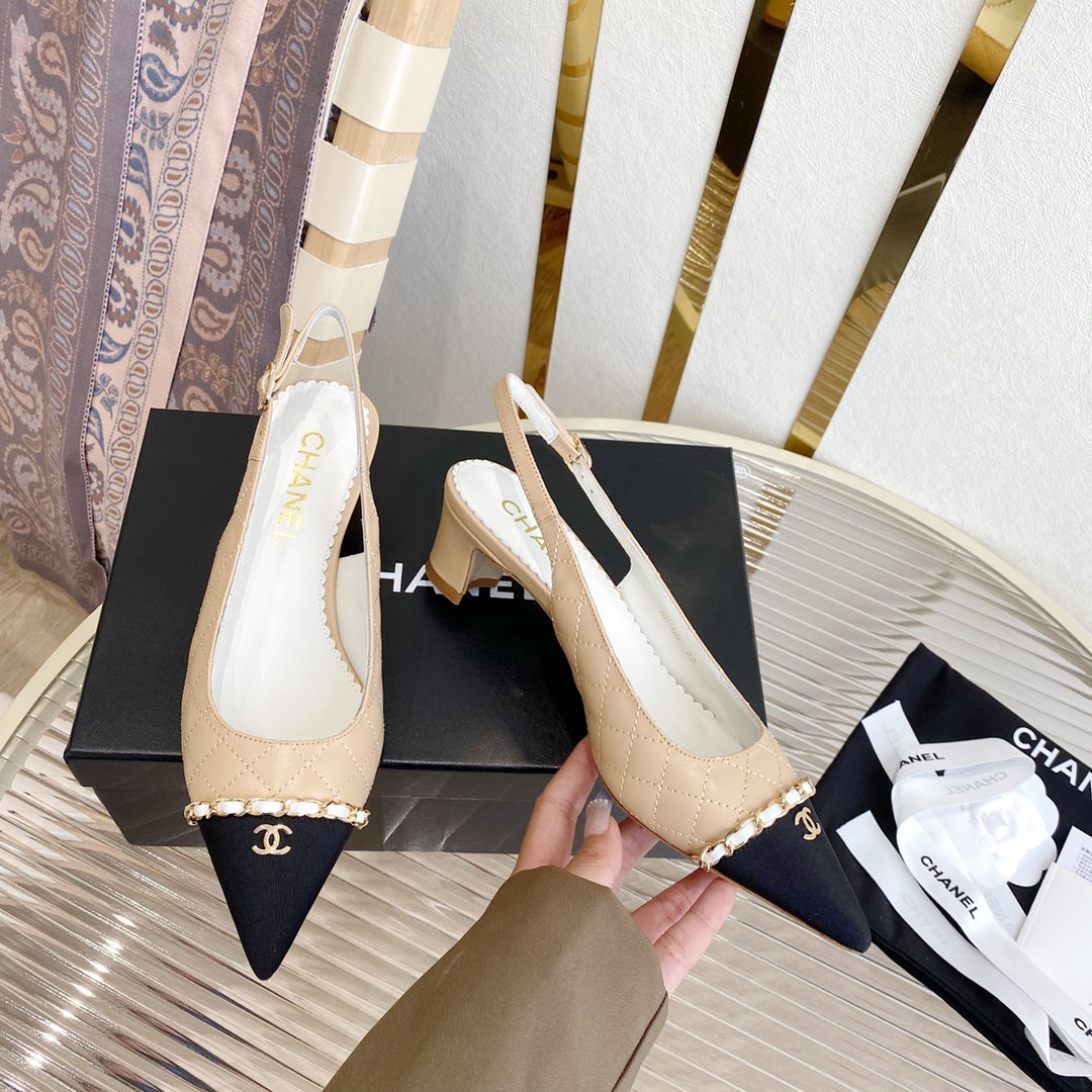 CC SLINGBACK 25S 30 MM IN BEIGE LAMBSKIN WITH SILVER HARDWARE - 35