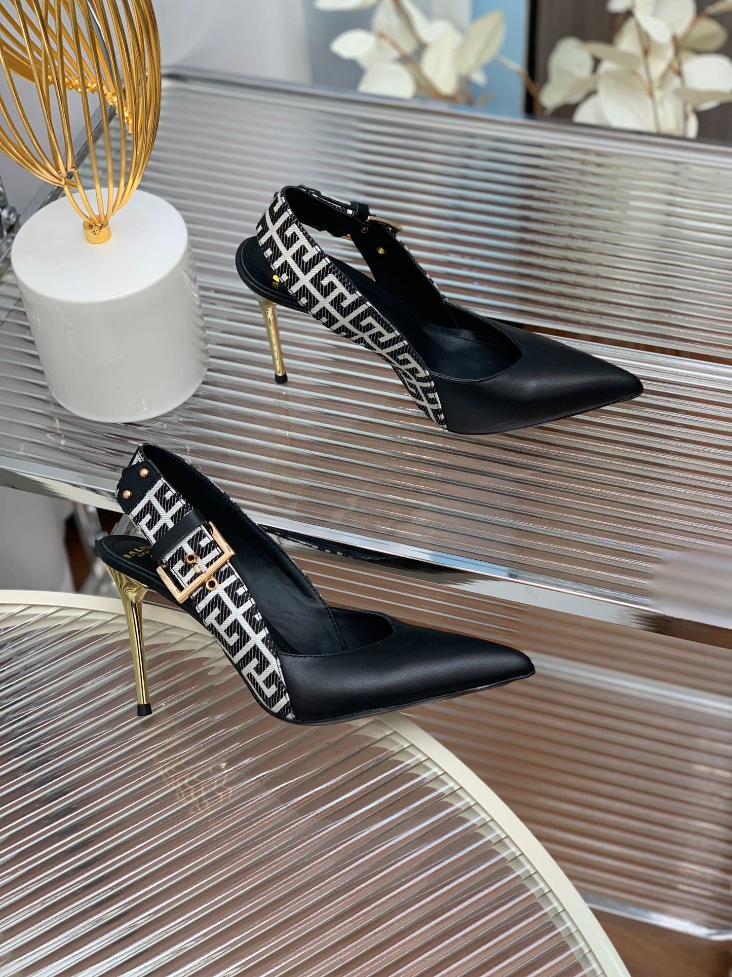 BALMAIN 25S SLINGBACK SHOES 95MM IN BLACK CALFSKIN - 35