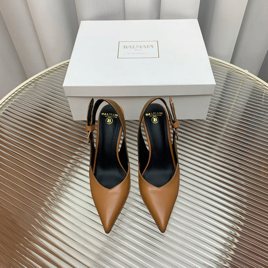 BALMAIN 25S ТУФЛІ-СЛІНГБЕКИ 95 ММ З ТЕМНО-КОРИЧНЕВОЇ ТЕЛЯЧОЇ ШКІРИ - 35