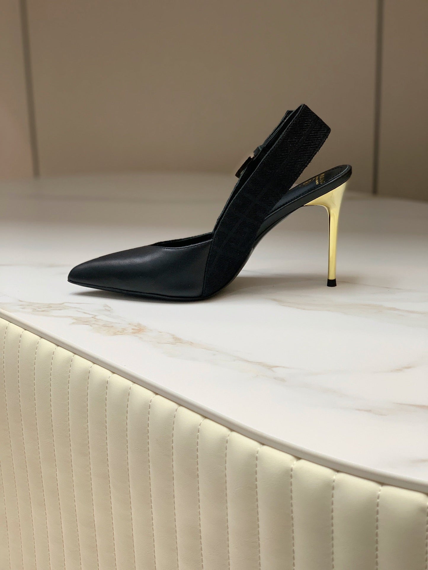 BALMAIN 25S SLINGBACK SHOES 95MM IN BLACK FULL CALFSKIN - 35