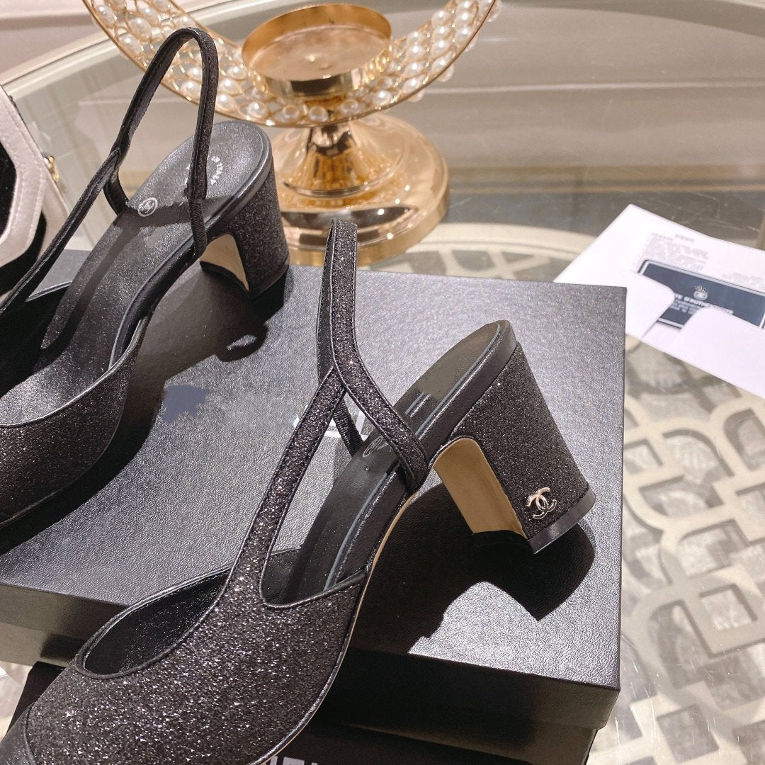 slingback 6.5 glitter black grosgrain - 35