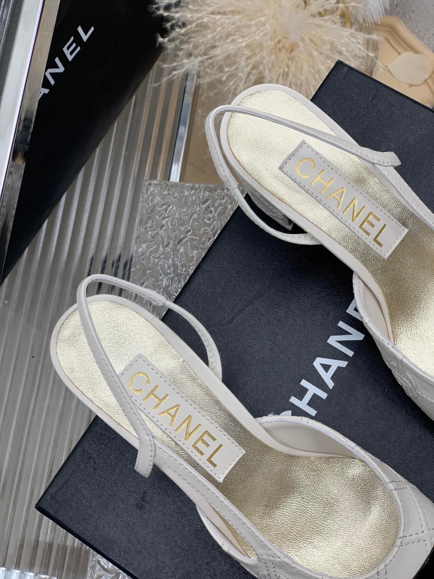 HIGH SLINGBACKS 65 WHITE MIX BLACK CALFSKIN - 35