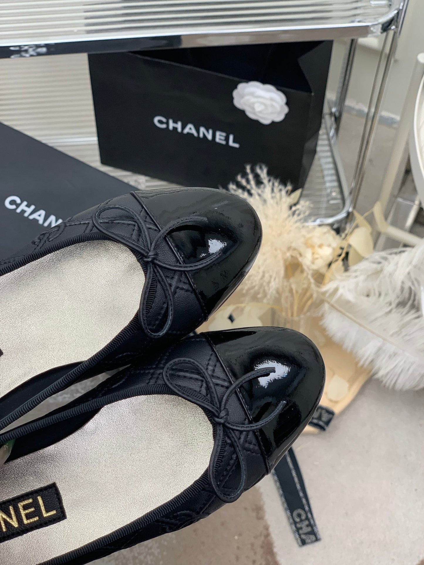 BALLET FLAT GLOSSY BLACK LAMBSKIN - 35