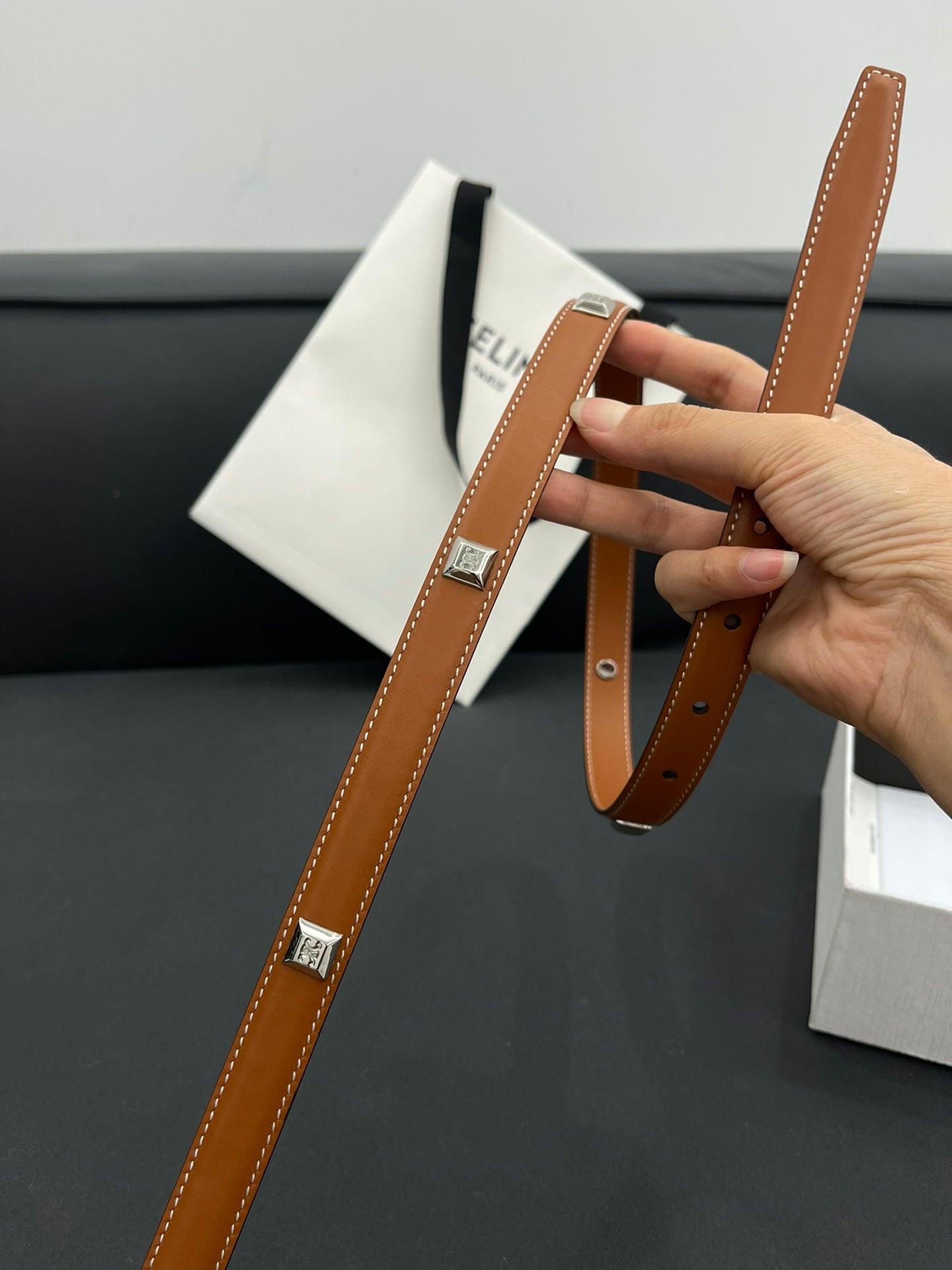 CL SMALL 18 MM TRIOMPHE BELT IN TAURILLON BRONZE BROWN LEATHER SILVER HARDWARE - 30