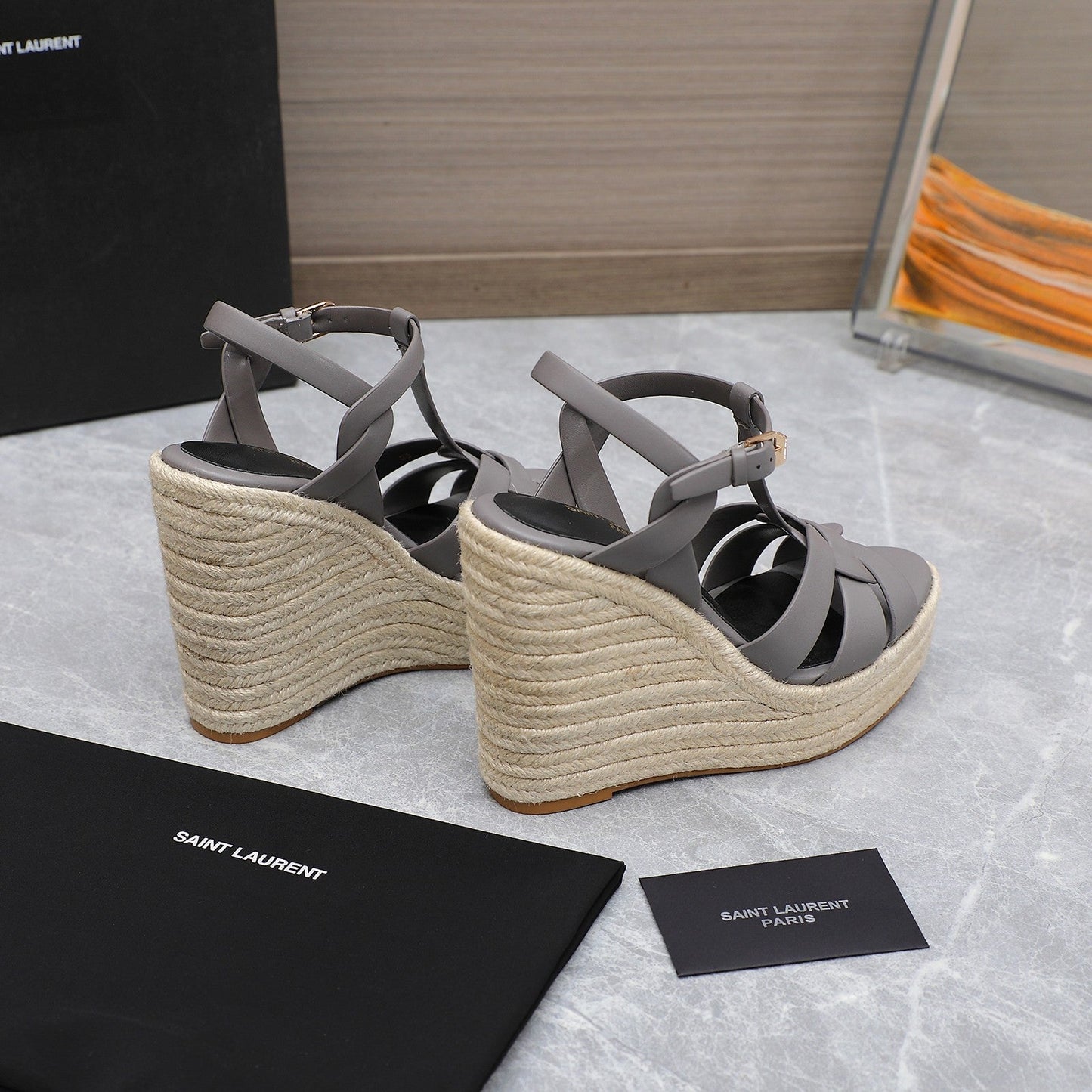 SL TRIBUTE WEDGE SANDALS FOSSIL CALFSKIN - 35