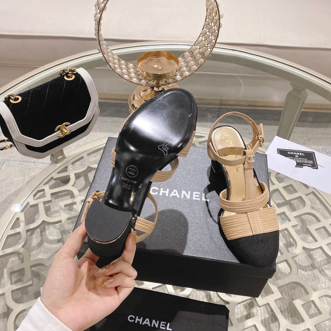 Double C Heeled Sandals Tan Cream Lambskin - 35