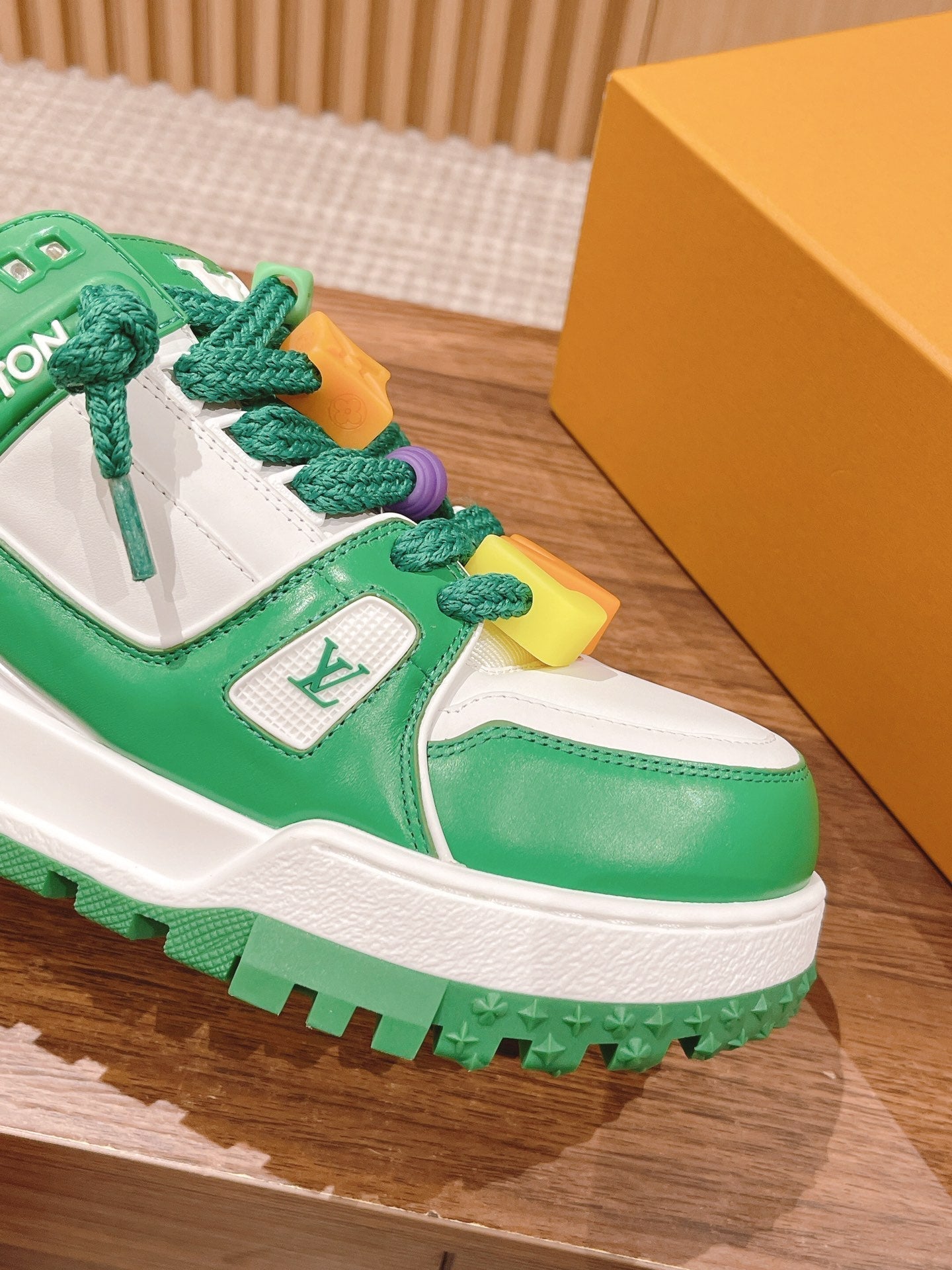 LV Trainer Maxi Sneaker White Mix Green Calfskin - 35