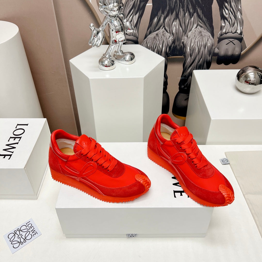 FLOW RUNNER SNEAKER IN RUBY RED SUEDE AND SHEEPSKIN - 35